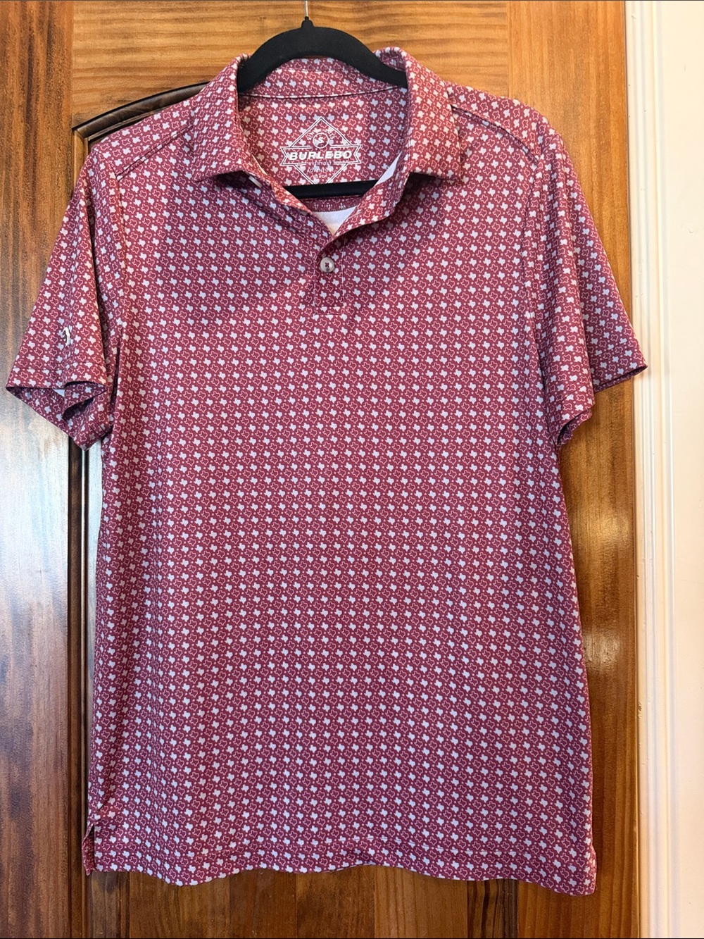 BURLEBO Men's Burgundy Micro-Print Polo